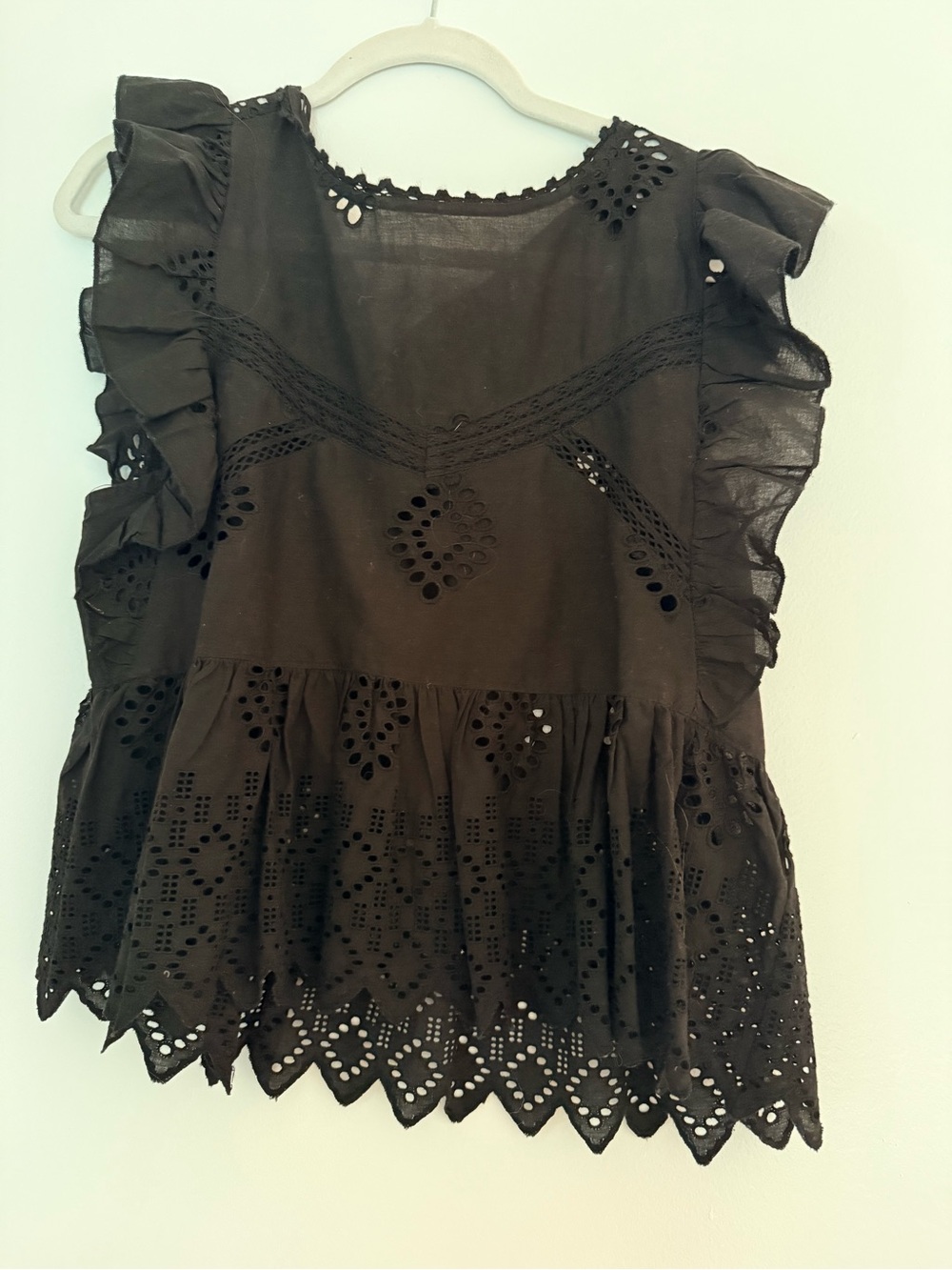 Zara Black Eyelet Ruffle Sleeveless Blouse